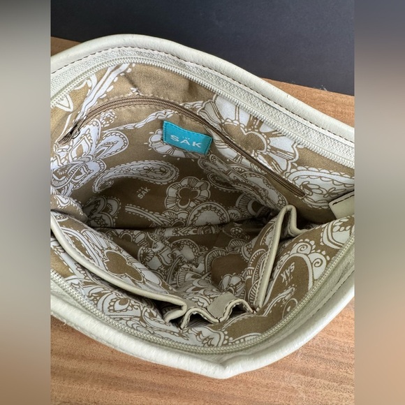 Vintage 90’s The Sak Leather Ivory Floral Lined Adjustable Strap Shoulder Bag - Picture 8 of 15